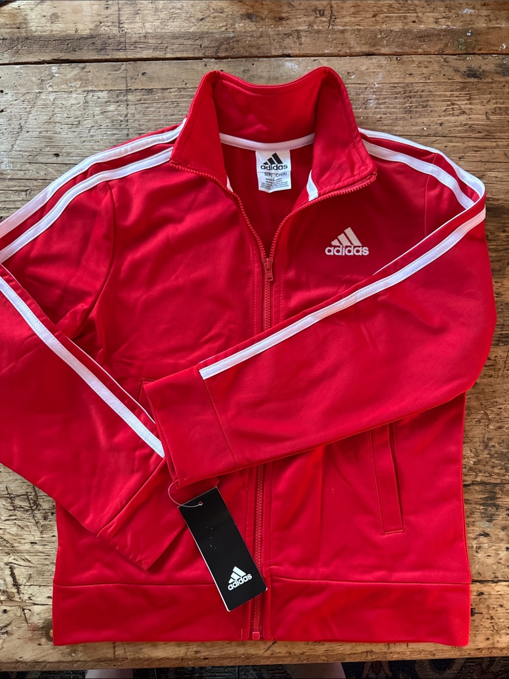 adidas Kids Red Track Jacket with White Stripes